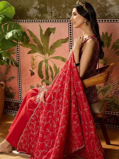 Dhiyona SN Embroidered Round Neck Straight Kurti & Sharara With Dupatta