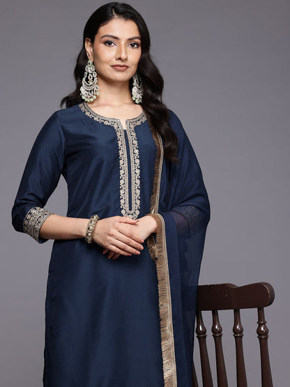 Dhiyona VA Ethnic Motifs Embroidered Zari Kurta With Palazzos & Dupatta