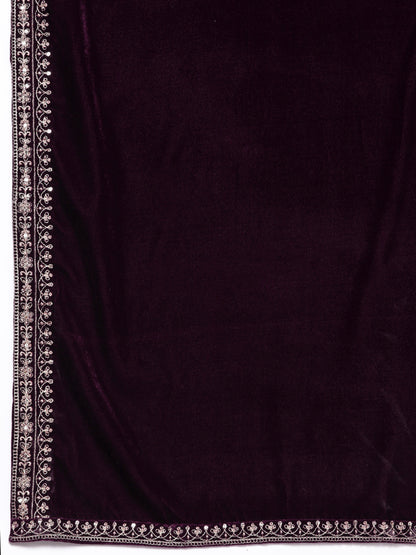 Women Floral Yoke Design Regular Sequinned Velvet Kurta with Palazzos & Dupatta