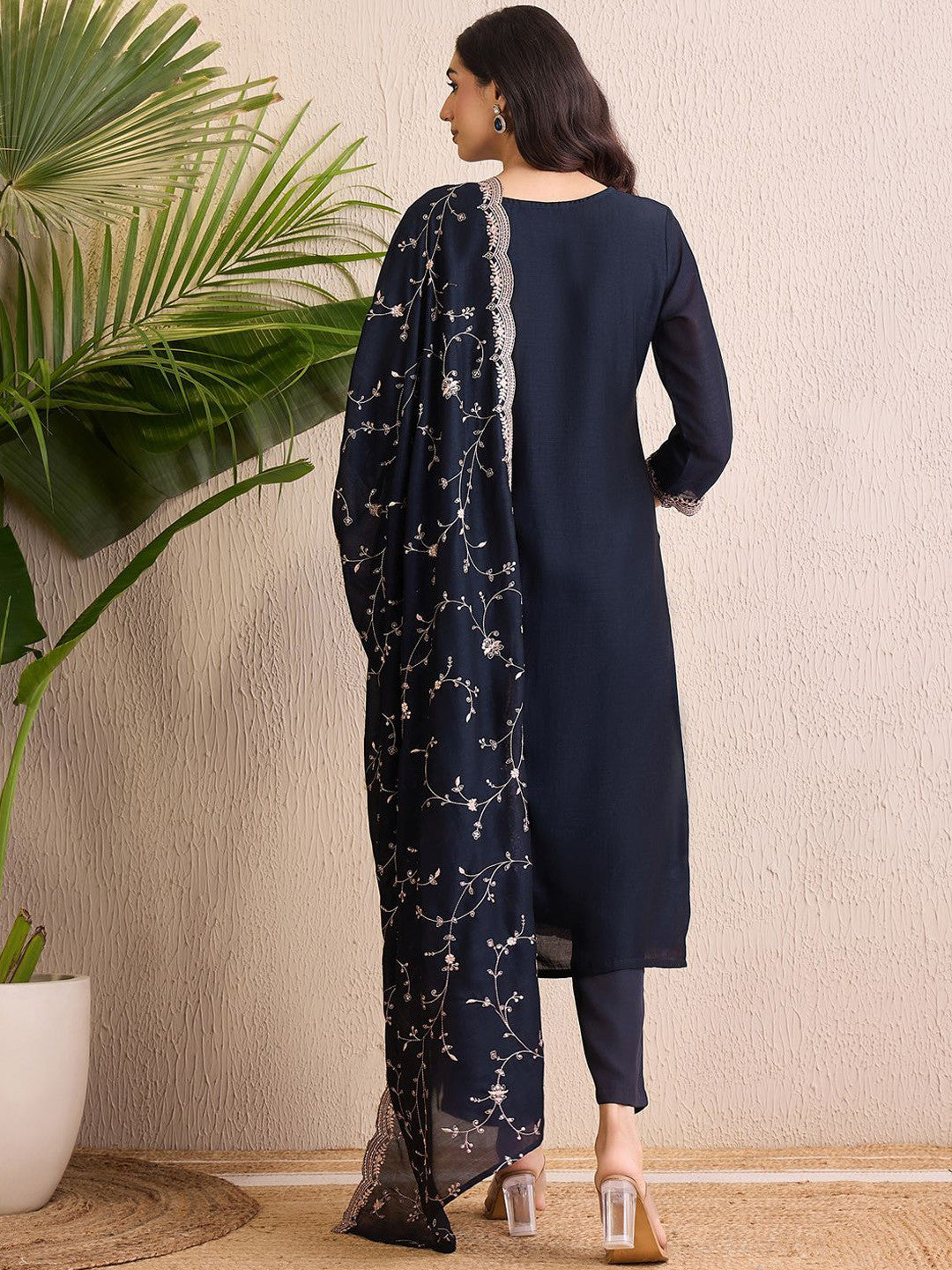 Women Ethnic Motifs Embroidered Regular Sequinned Kurta with Trousers & With Dupatta