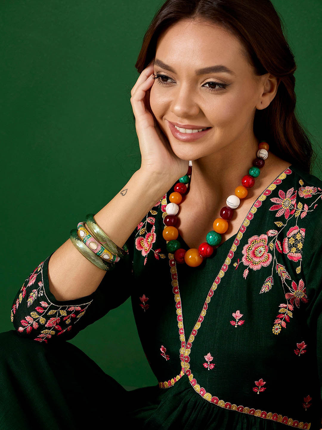 Embroidered A-Line Pleated Kurta With Trouser
