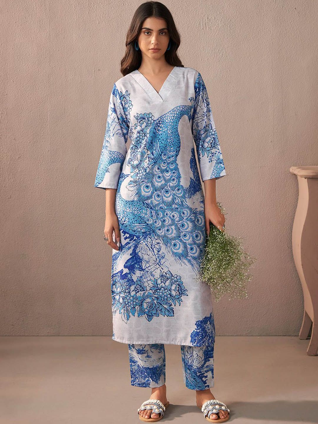 Dhiyona IE Women Floral Printed Regular Kurta with Trousers