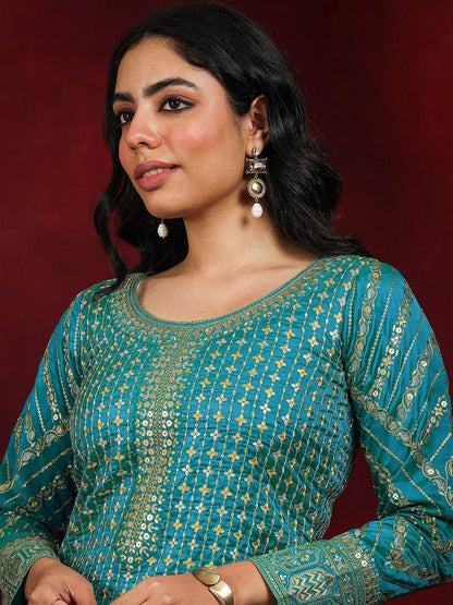 Dhiyona LL Sequinnce Embellished Round Neck Kurta with Palazzos & Dupatta