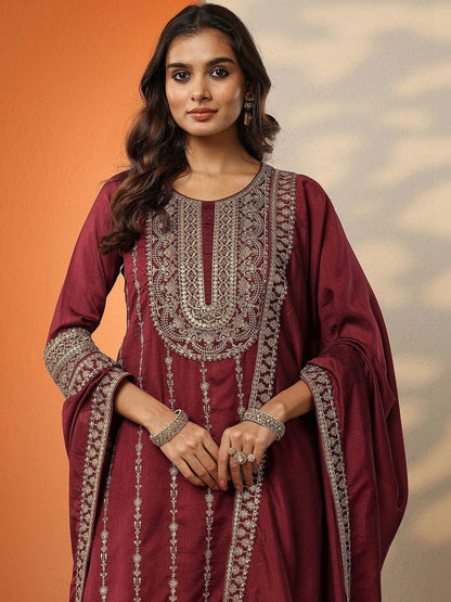 Dhiyona LL Women Ethnic Motifs Embroidered Regular Thread Work Kurta with Sharara & With Dupatta