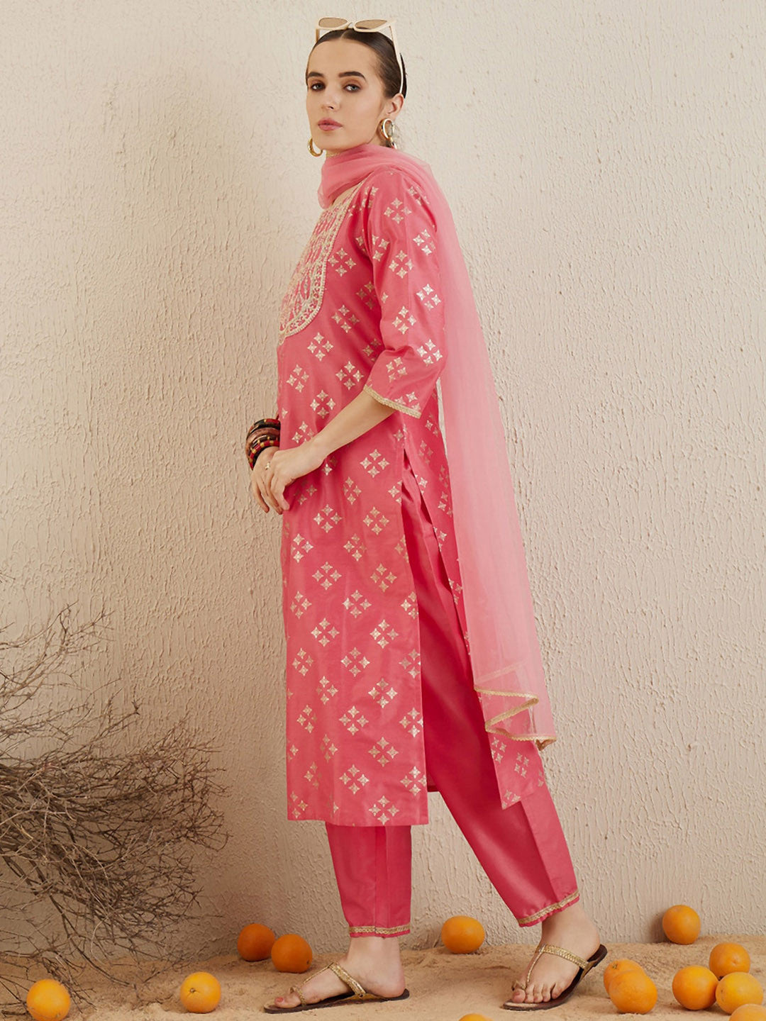 Printed Regular Kurta with Trousers & Dupatta