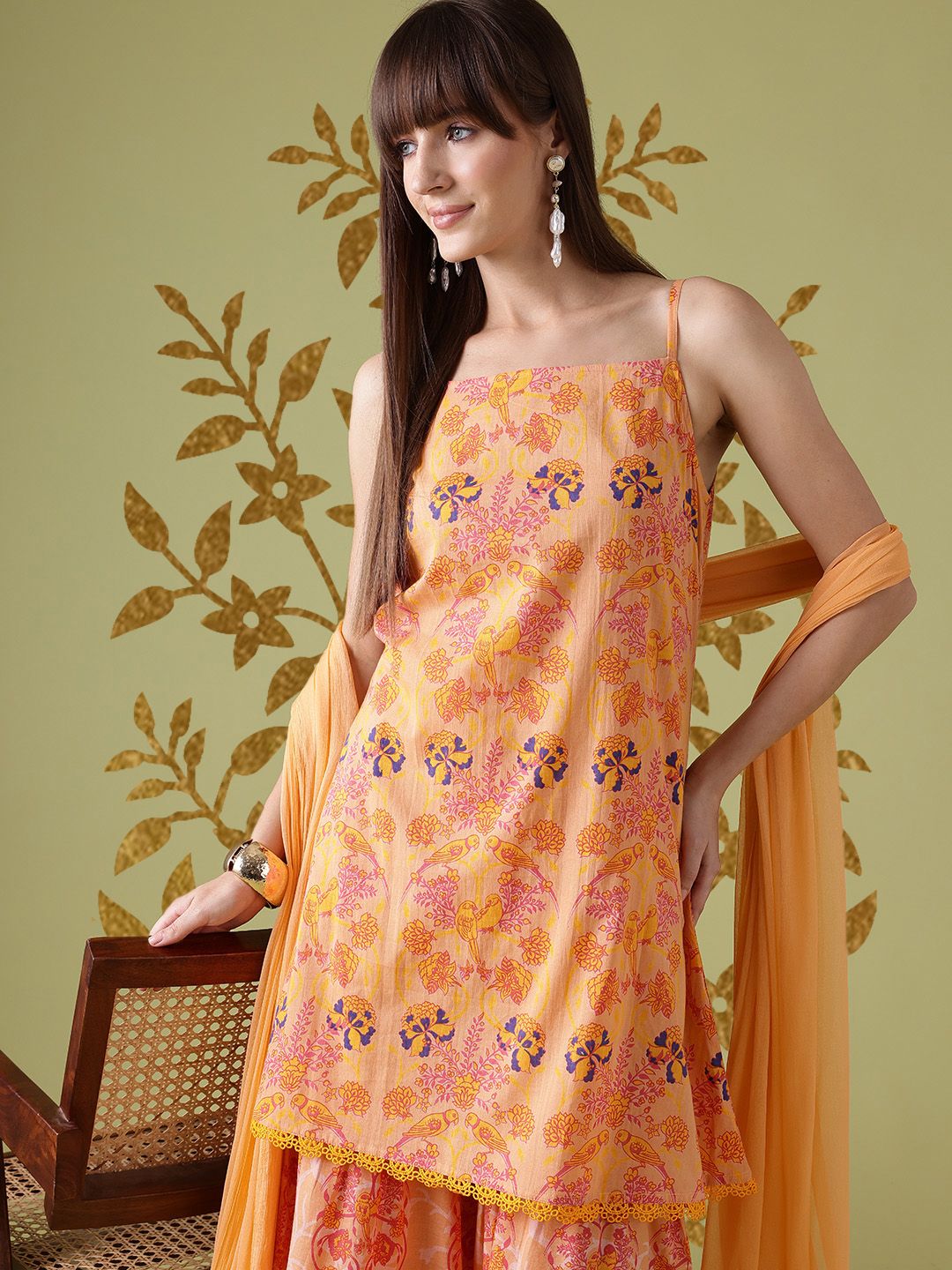 Dhiyona AN Ethnic Motifs Printed Lace Inserts Kurta with Sharara & With Dupatta