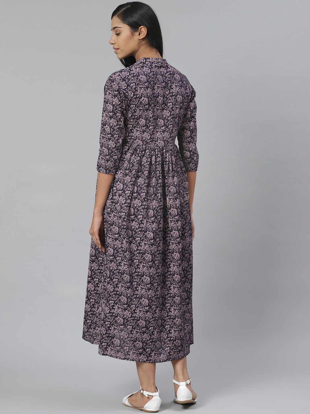 Dhiyona AY Women's Navy Blue & Pink Printed Pure Cotton Maternity A-Line Dress