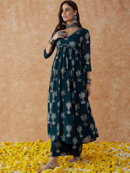 Floral Printed A-Line Kurta & Palazzo