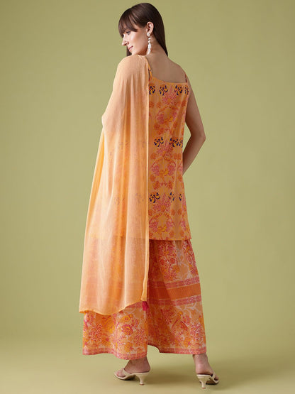 Dhiyona AN Ethnic Motifs Printed Lace Inserts Kurta with Sharara & With Dupatta