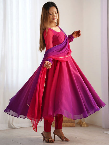 Dhiyona KL Ombre Printed Anarkali Kurta With Trousers And Dupatta