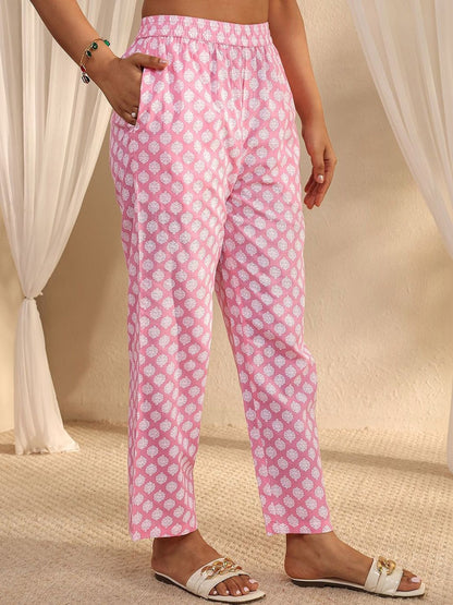 Women Floral Printed Regular Thread Work Kurta with Trousers & With Dupatta