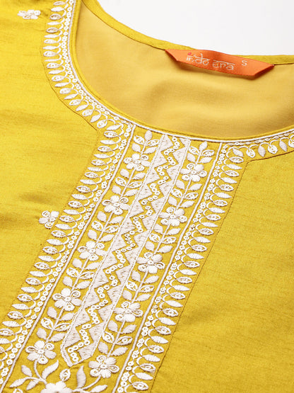 Floral Embroidered Sequinned Kurta With Trousers & Dupatta