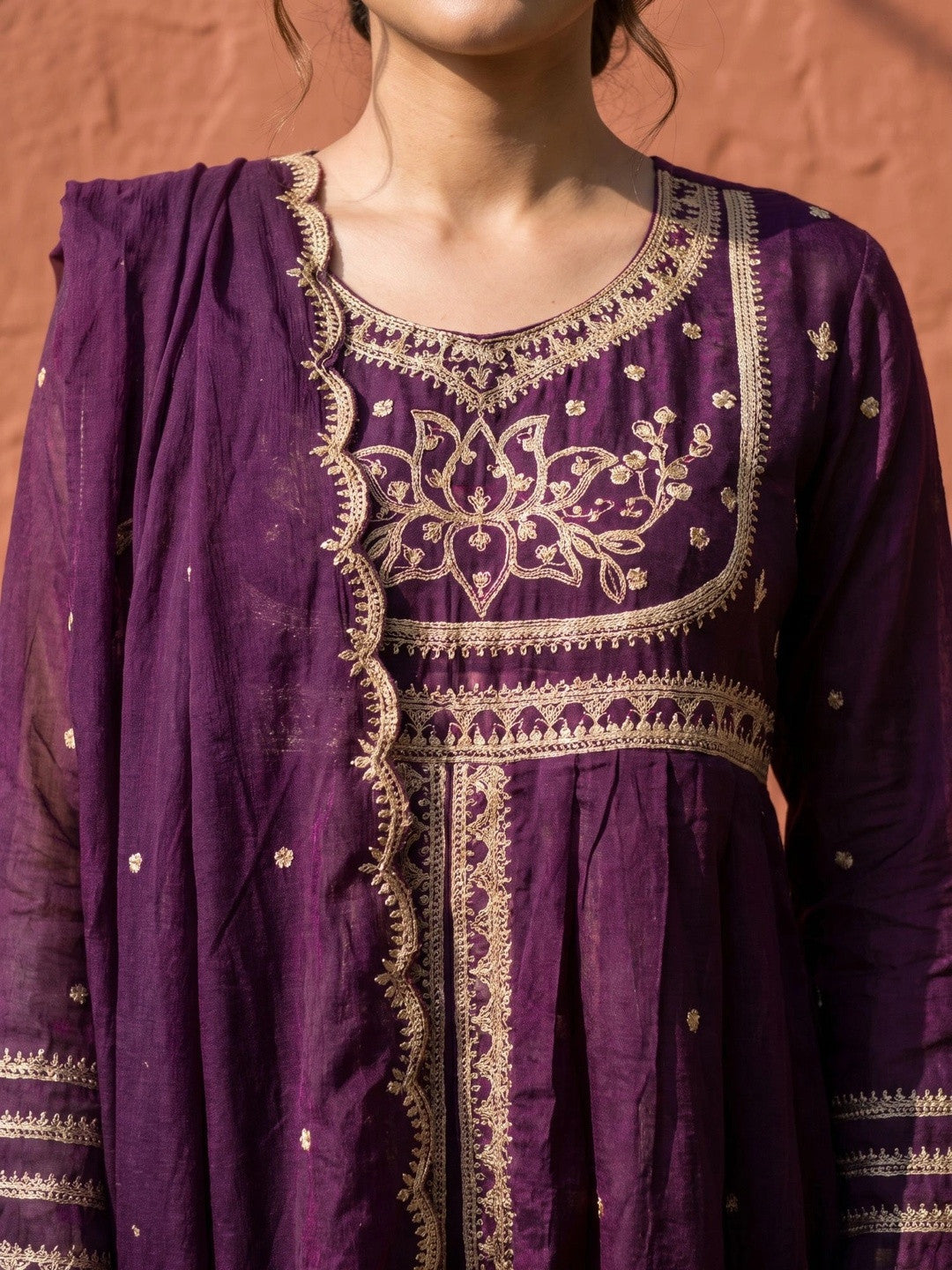 Women Ethnic Motifs Embroidered Empire Thread Work Kurta with Palazzos & With Dupatta