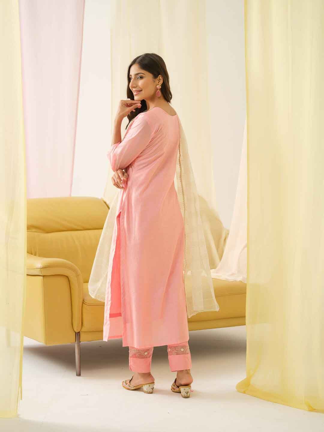 Dhiyona IS Women's Ethnic Motifs Yoke Design Beads and Stones Kurta with Trousers & Dupatta