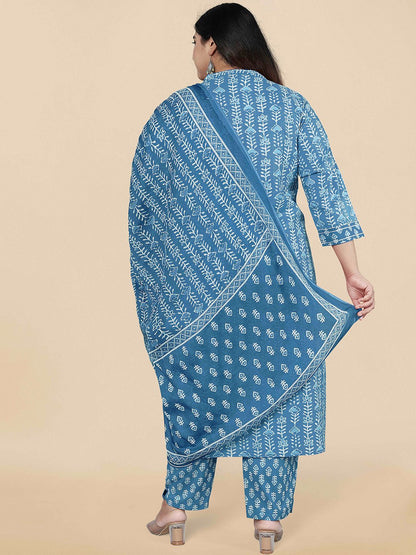 Dhiyona KL Plus Size Floral Printed Gotta Patti Pure Cotton Kurta Set & With Dupatta