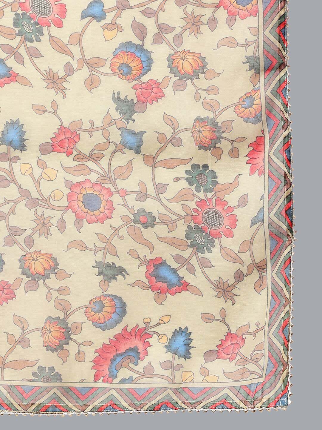 Dhiyona KL Women Beige Embroidered Kurta with Trousers & With Dupatta
