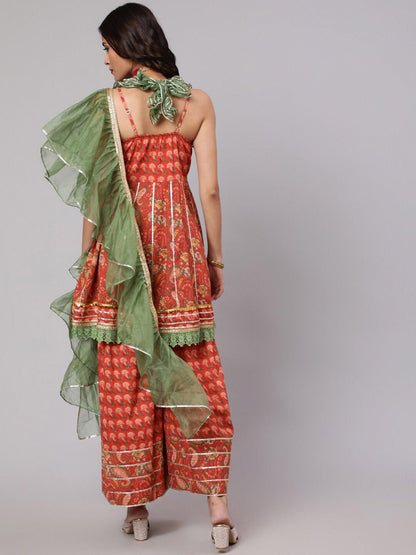 Dhiyona AN Ethnic Motifs Printed Empire Gotta Patti Pure Cotton A-Line Kurta with Sharara