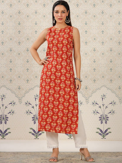 Dhiyona OD  Ethnic Motifs Printed Sleeveless Straight Kurta
