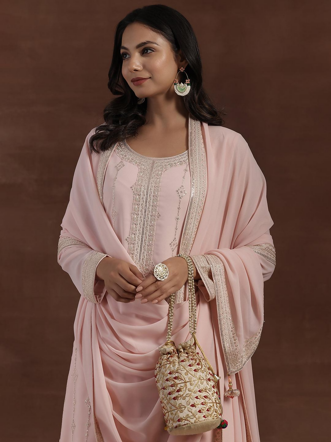 Women's LB Peach Embroidered Georgette Pakistani Suit