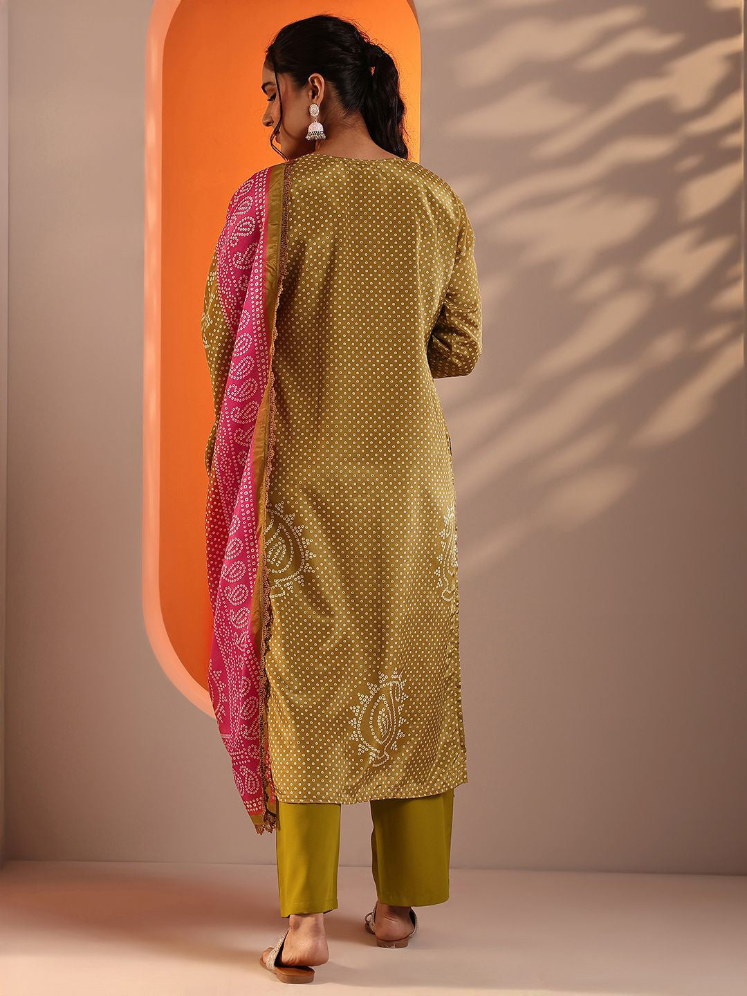 Women Bandhani Printed Kurta with Palazzo & Dupatta