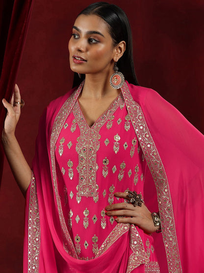 Dhiyona LL Floral Embroidered Regular Mirror Work Straight Kurta With Palazzos & Dupatta