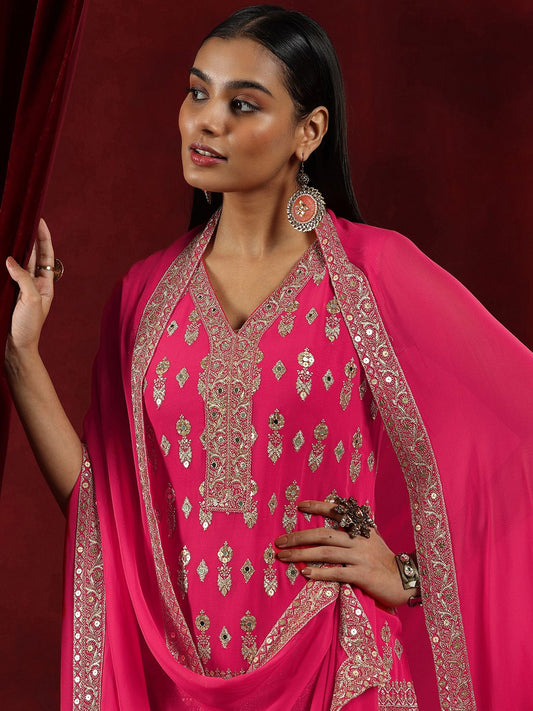 Dhiyona LL Floral Embroidered Regular Mirror Work Straight Kurta With Palazzos & Dupatta