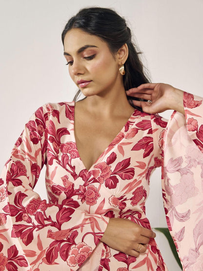 Dhiyona AY Women's Floral Print Flared Sleeve A-Line Dress