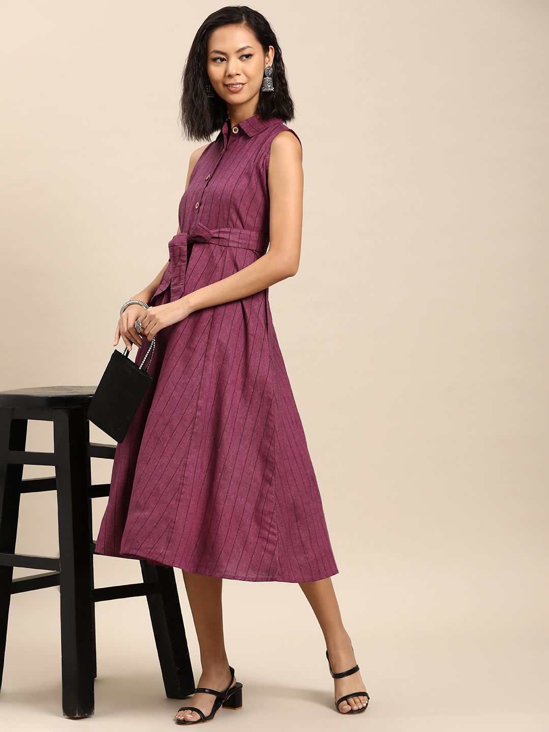 Dhiyona AY Women's Striped A-Line Cotton Midi Dress