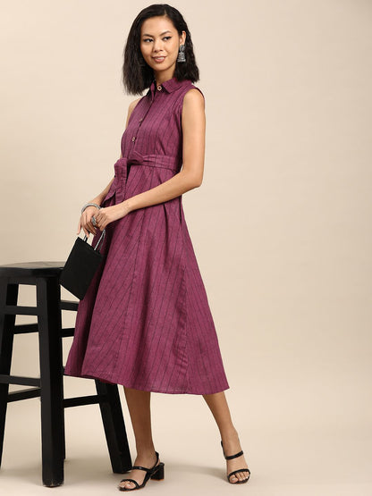 Dhiyona AY Women's Striped A-Line Cotton Midi Dress