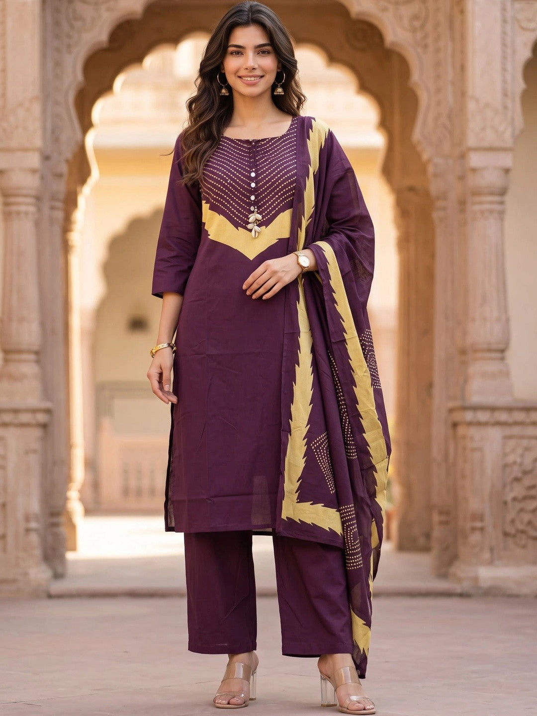 Women Ethnic Motifs Printed Regular Pure Cotton Kurta with Palazzos & With Dupatta