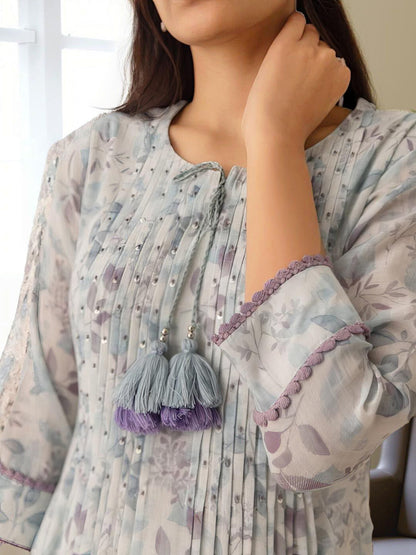 Dhiyona IS Women's Floral Printed Sequinned Kurta & Trousers With Dupatta