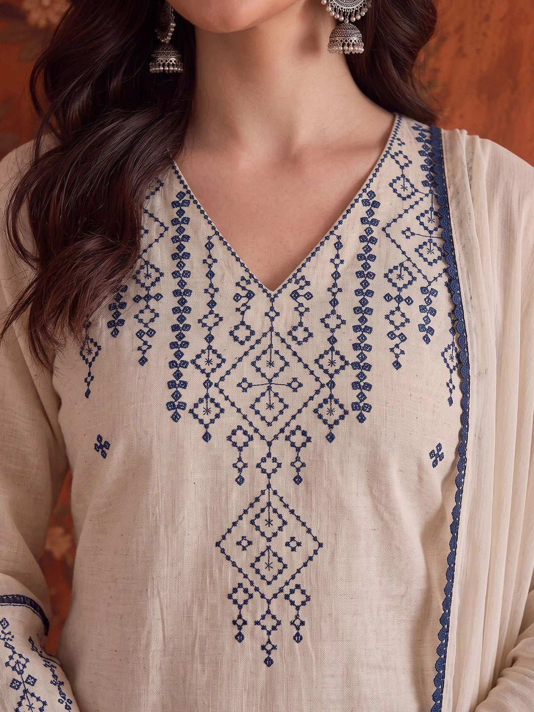 Embroidered V Neck Kurta Sets