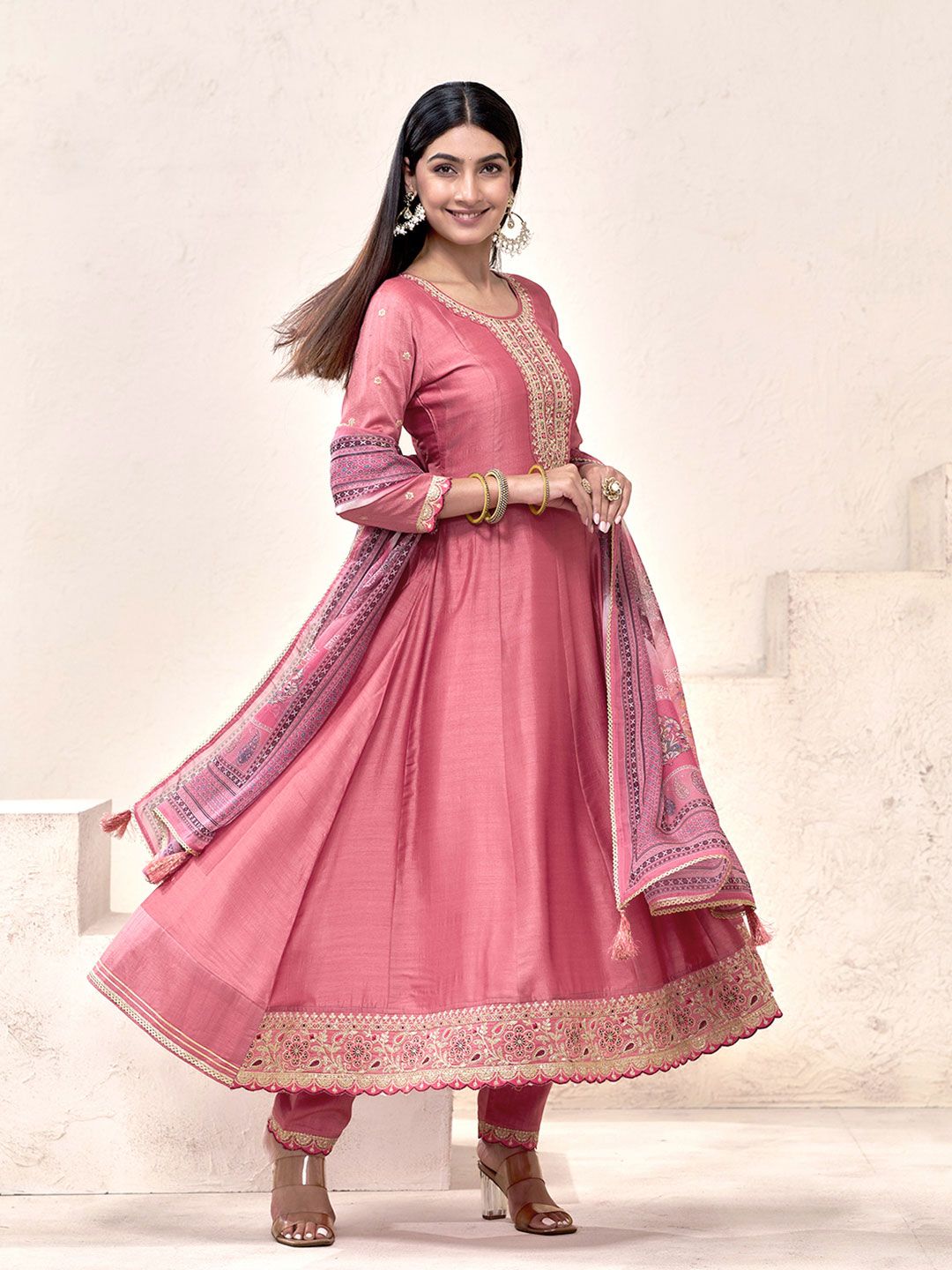 Dhiyona CH Women Ethnic Motifs Embroidered Kurta with Trousers & Dupatta