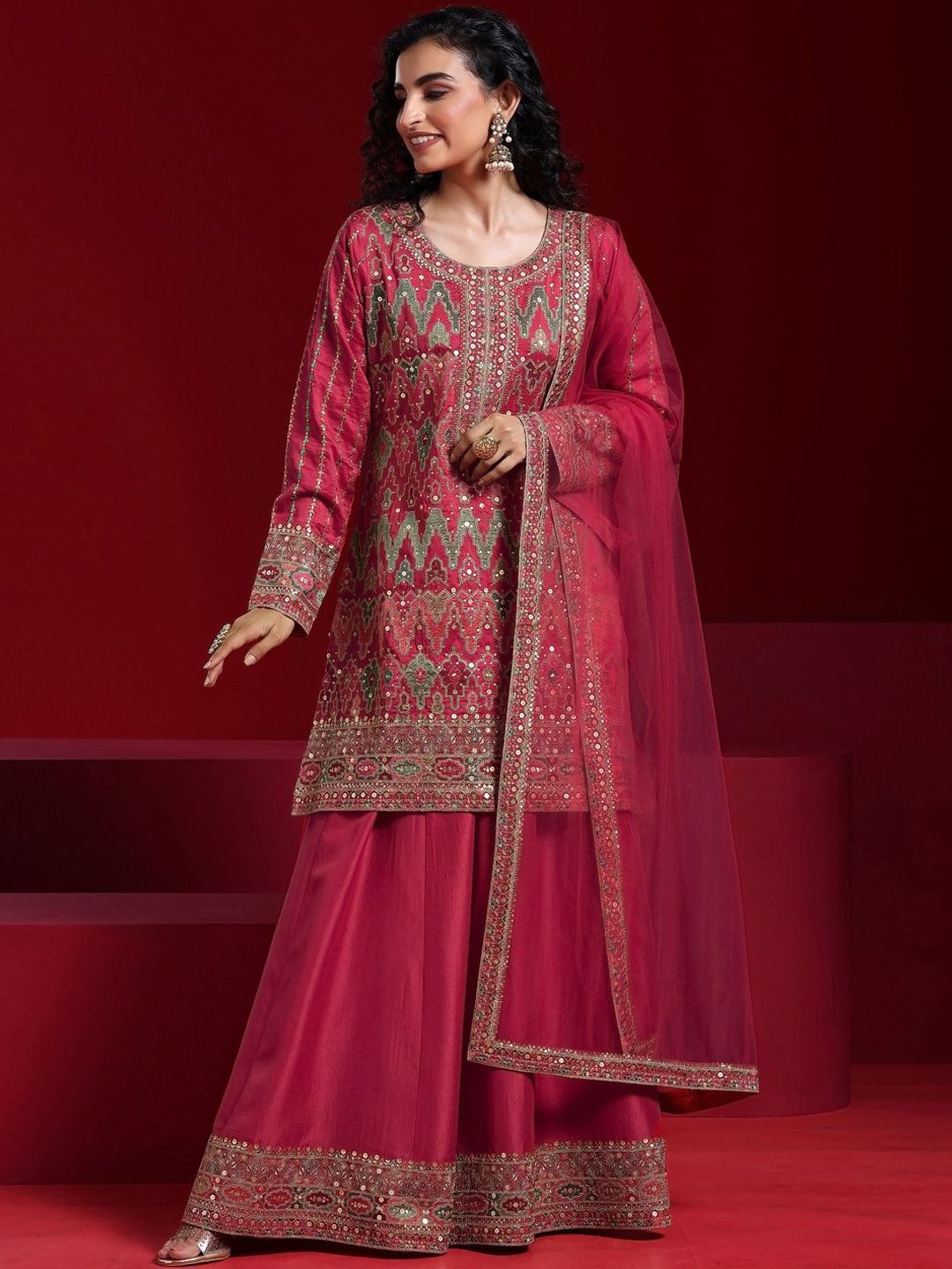 Dhiyona LL Ethnic Motifs Embroidered Regular Sequinned Kurta with Palazzos & With Dupatta
