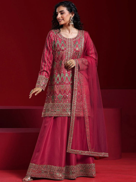 Dhiyona LL Ethnic Motifs Embroidered Regular Sequinned Kurta with Palazzos & With Dupatta