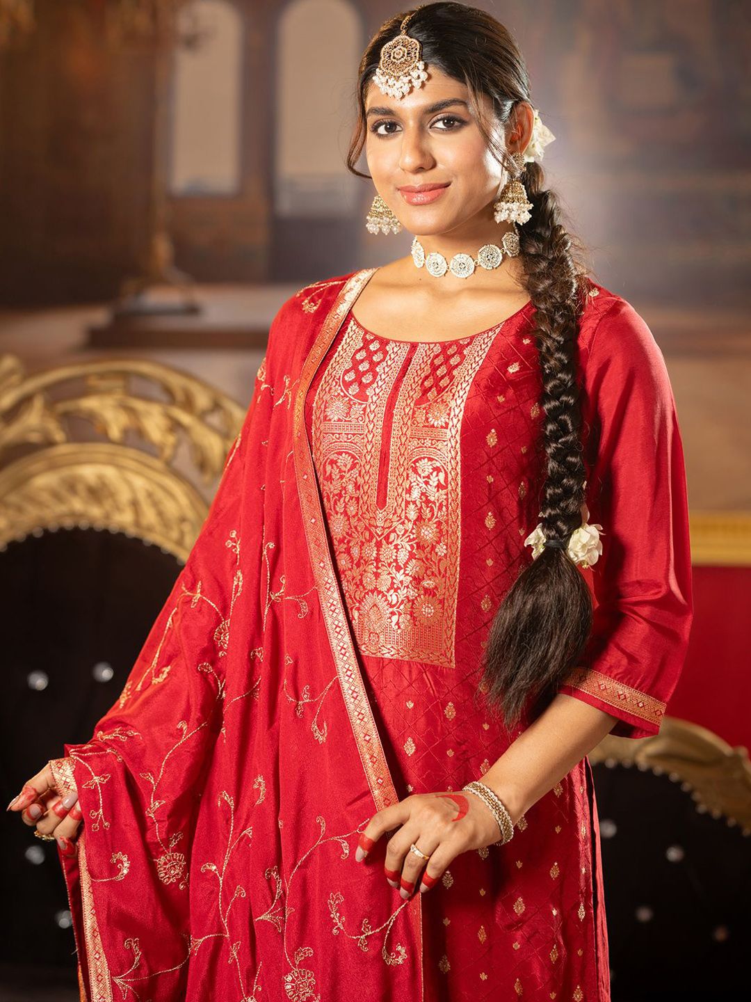 Dhiyona IE Women Regular Kurta with Trousers & With Dupatta