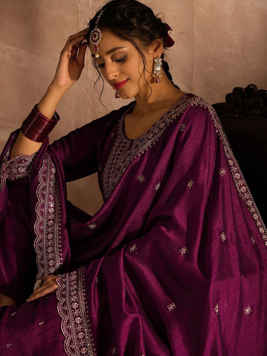 Ethnic Motifs Embroidered Thread Work Kurta with Trousers & Dupatta
