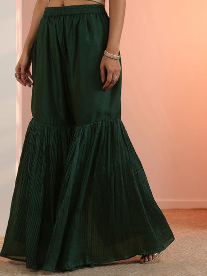 Floral Embroidered Thread Work Round Neck Chinon Kurta With Sharara & Dupatta
