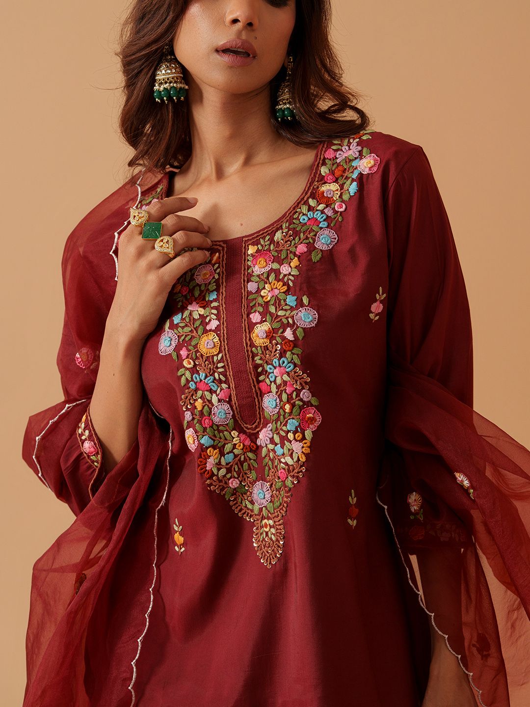 Dhiyona PD Women Embroidered Straight Kurta Trousers With Dupatta