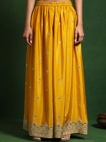 Dhiyona VA Floral Embroidered Zari Work Straight Kurta With Palazzos & Dupatta