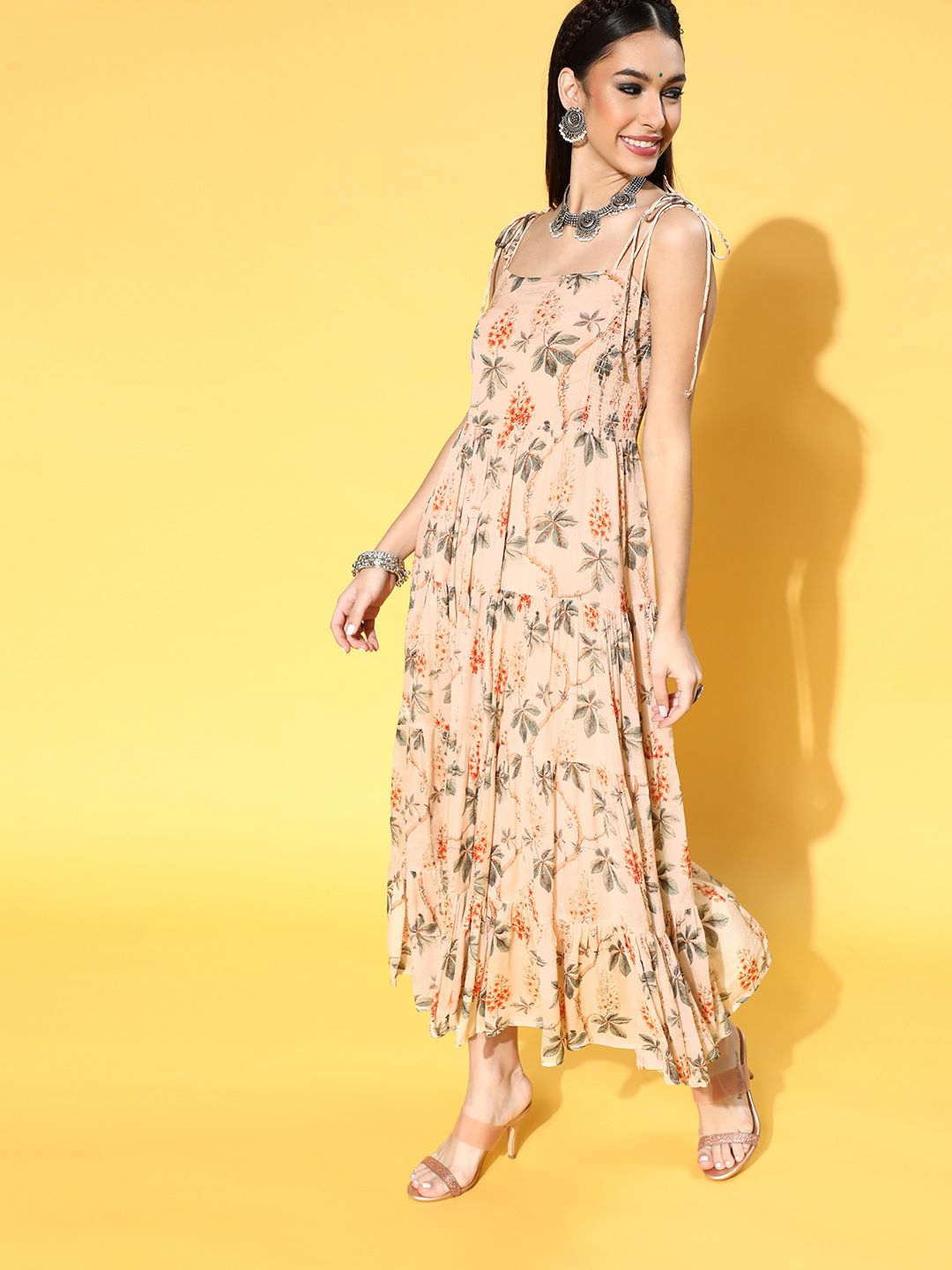 Dhiyona AY Women's Attractive Peach Romantic Florals Dress