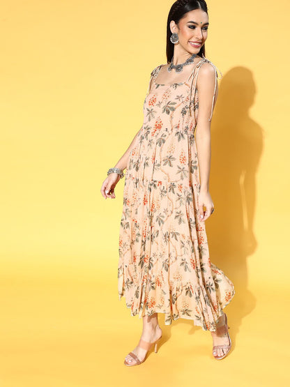 Dhiyona AY Women's Attractive Peach Romantic Florals Dress