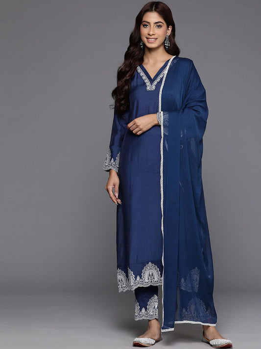 Dhiyona VA Women'sEthnic Thread Embroidered Kurta & Trousers With Dupatta