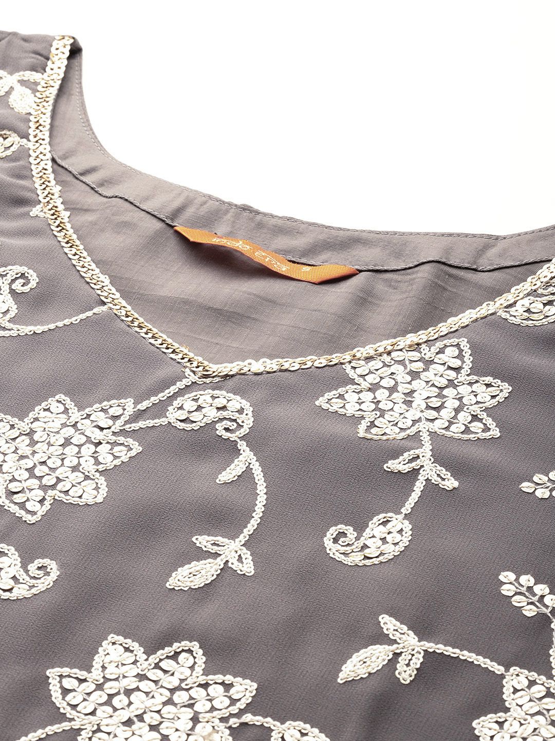 Dhiyona IE Floral Embroidered Sequinned Kurta With Sharara & Dupatta