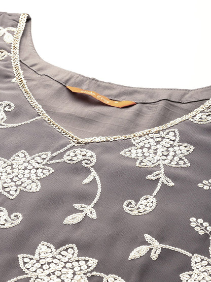 Dhiyona IE Floral Embroidered Sequinned Kurta With Sharara & Dupatta