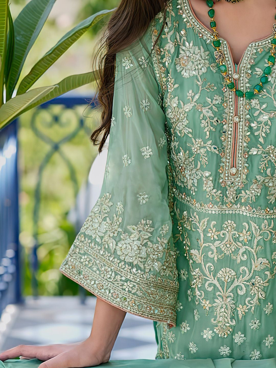 Zari Ethnic Motifs Embroidered Notch Neck Straight Republic Day Kurta With Trousers & Dupatta
