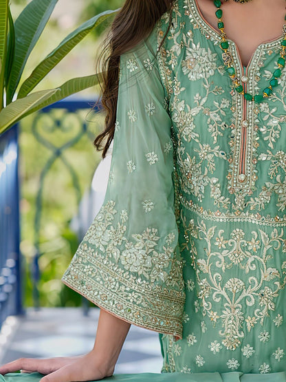 Zari Ethnic Motifs Embroidered Notch Neck Straight Republic Day Kurta With Trousers & Dupatta