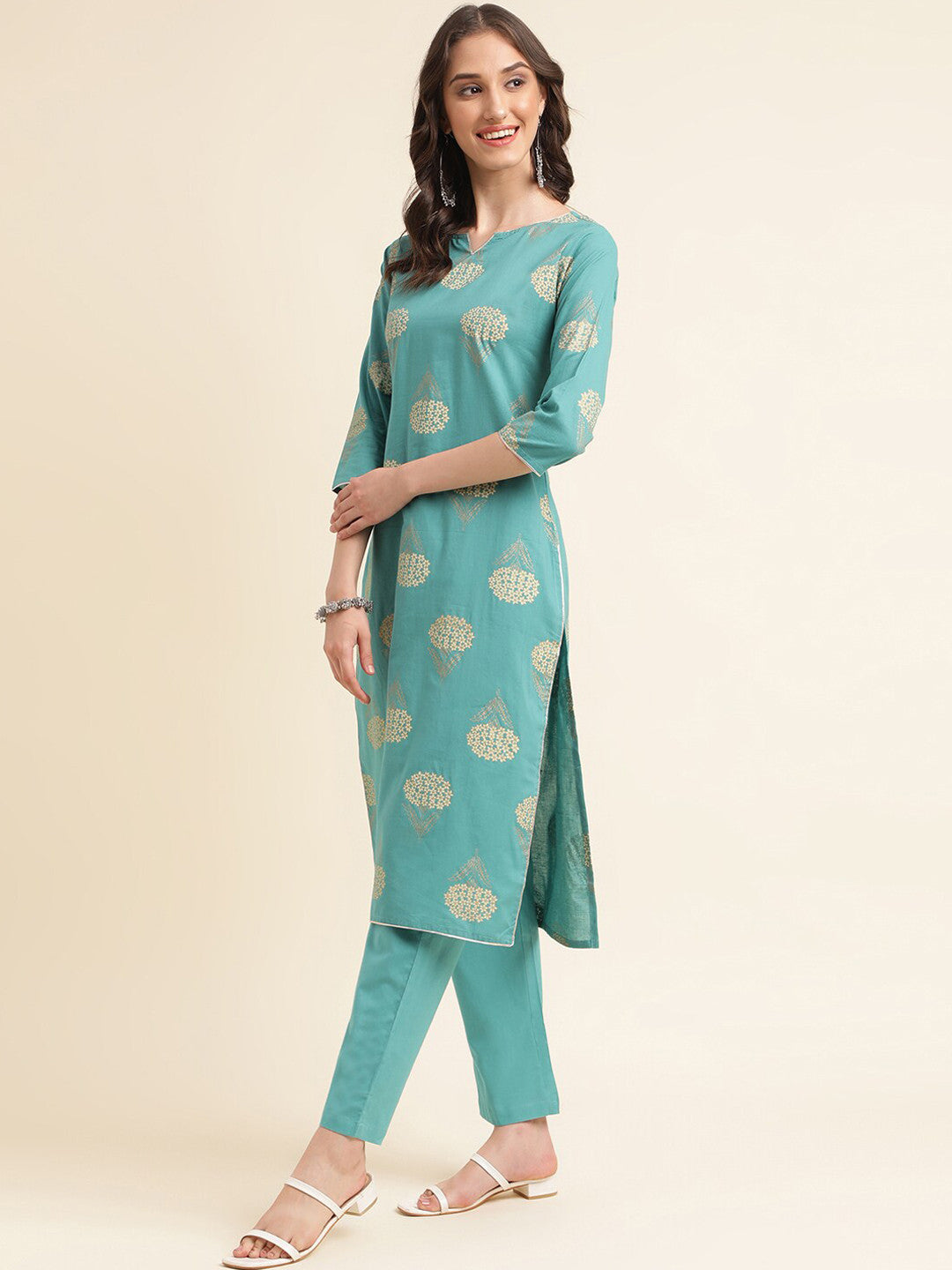 Blue Floral Printed Pure Cotton Kurta With Trouser