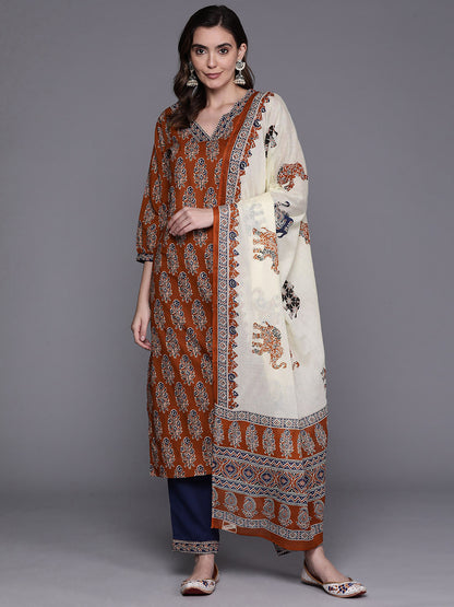 Women Ethnic Motifs Printed Pure Cotton Kurta with Trousers & With Dupatta