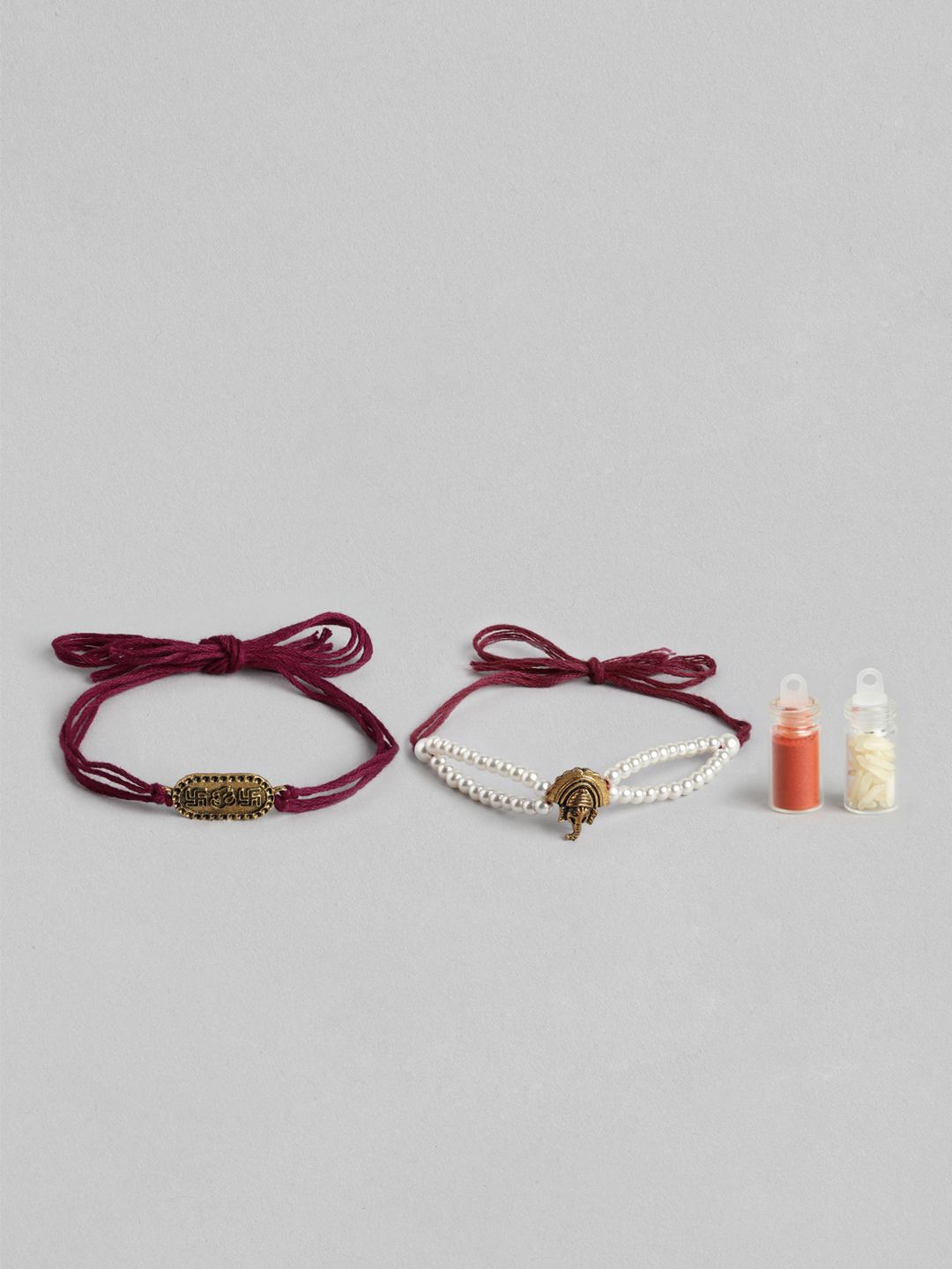 Dhiyona Unisex Set of 2 Beaded Bhai Bhabhi Rakhis With Roli & Chawal